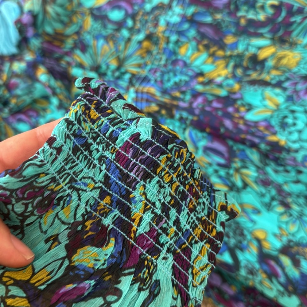 NWT By Anthropologie The Marais Printed Chiffon Maxi Dress In Blue, size XL - Picture 11 of 12